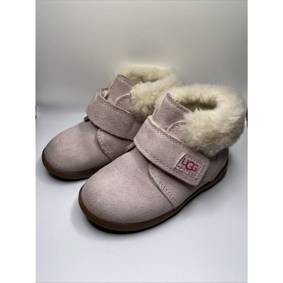 UGG Baby Girls Size 7 Pink Nolen Bootie Boot Leather First Walker Shoe Suede - Picture 1 of 5